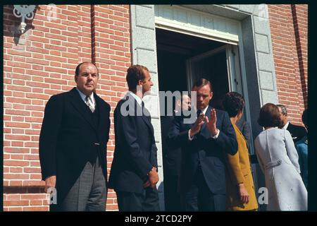 Madrid, 10.07.1969. Der amerikanische Astronaut Neil Armstrong, Besatzungsmitglied der „Apollo XI“-Mission, die erste, die einen Mann auf den Mond brachte, wurde mit seinen Gefährten von König Juan Carlos I. in Madrid empfangen. Quelle: Album / Archivo ABC / Jaime Pato Stockfoto