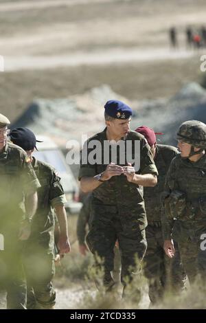 Saragossa, 10.30.2015. König Felipe VI. Nimmt an der Trident-Kreuzungsübung am Rande des Cenad de San Gregorio Teil. Foto: Fabian Simón Archdc. Quelle: Album / Archivo ABC / Fabián Simón Stockfoto