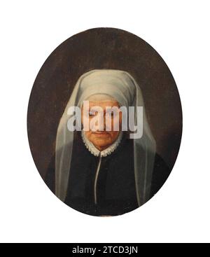 Willem Key - Porträt einer alten Dame, Brustlänge, in einem schwarzen Kleid mit weißem Kragen und Kopfschmuck, Lot-5949969. Stockfoto