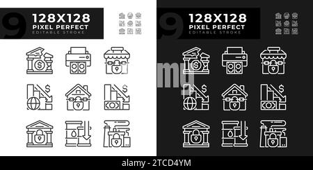 2D-bearbeitbare Symbole für helle und dunkle Wirtschaftskrisen Stock Vektor