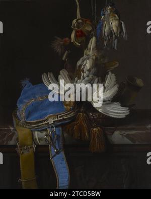 Willem van Aelst - Hunt Still Life with a Velvet Tasche auf einer Marble Ledge Stockfoto