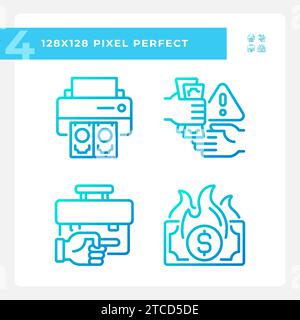 Symbole für die Wirtschaftskrise mit perfektem 2D-Pixel-Gradienten Stock Vektor