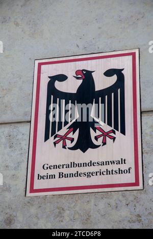 Unterschrift GENERALBUNDESANWALT BEIM BUNDESGERICHTSHOF am Platz der Menschenrechte, Karlsruhe Stockfoto