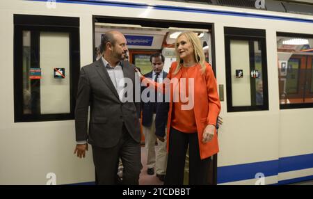 Madrid, 09.06.2017. Neue U-Bahn-Einrichtungen in Canillejas. Auf dem Bild sind Cristina Cifuentes und Pedro Rollán. Foto: Maya Balanyá ARCHDC. Quelle: Album / Archivo ABC / Maya Balanya Stockfoto