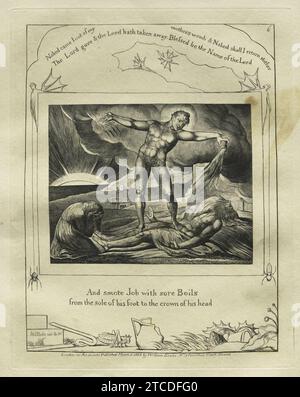 William Blake (1757–1827) – The Book of Job, PL. 6 und schlug Hiob mit Wunden, von der Fußsohle bis zur Krone seines Hauptes Stockfoto