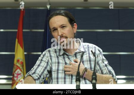 Madrid, 23.02.2016. Pressekonferenz des Vorsitzenden von Podemos, Pablo Iglesias, im Abgeordnetenkongress. Foto: Isabel Permuy ARCHDC. Quelle: Album / Archivo ABC / Isabel B Permuy Stockfoto