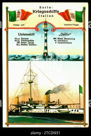 Italienisches Schlachtschiff Duilio - Deutsche Vintage-Tradekard Stockfoto