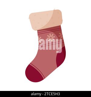Weihnachtssocke mit Schneeflocken. Geschenkestrümpfe. Vektor-Illustration in Zeichentrickstil isoliert auf weißem Hintergrund. Stock Vektor