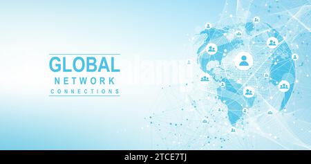 Globales Netzwerk Verbindung Konzept. Grosse Daten Visualisierung. Soziales Netzwerk Kommunikation in der globalen Computernetze. Internet Technologie. Geschäft Stock Vektor