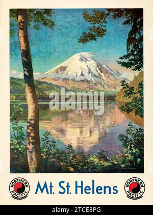 Mt. St. Helens in Washington (Northern Pacific Railway, 1924). Amerikanisches Reiseposter – Gustav Krollmann Kunstwerk Stockfoto