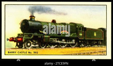 Dampflokomotive, Barry Castle - Vintage British Tradecard Stockfoto