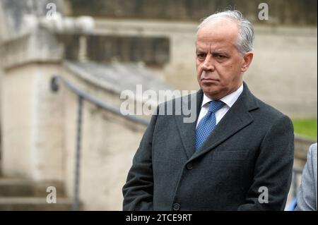 Italien, Rom, 12. Dezember 2023 : Zeremonie für die Lieferung von drei neuen Lamborghini Urus an die Staatspolizei, im Bild Matteo Piantedosi, Innenminister Foto © Stefano Carofei/Sintesi/Alamy Live News Stockfoto