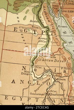 Eine alte/antike geographische Karte in Sepia, die Ägypten und Nubien zeigt. Stockfoto