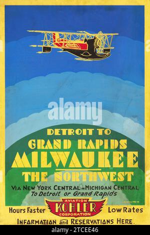 Kohler Air Travel (ca. 1931). Poster. Von Detroit nach Grand Rapids - Milwaukee - dem Nordwesten Stockfoto