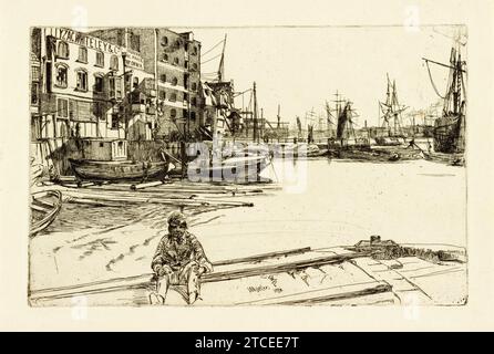 James Abbott McNeill Whistler Etching, Eagle Wharf, Landschaftszeichnung, 1859 Stockfoto