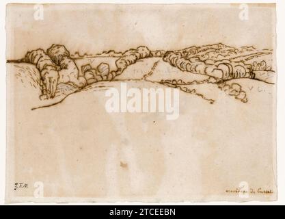 Jean Francois Millet, Environs de Cusset, Landschaftszeichnung in Stift und Tinte über Bleistift, 1864-1871 Stockfoto