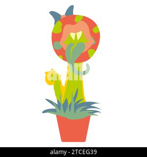 Illustration der Monsterpflanze. Vektorsymbol, isoliert auf weißem Hintergrund. Fantastisches Alien-, Blumen- oder Wildlife Flat Hand gezeichnetes Designobjekt für Kunst, Post Stock Vektor