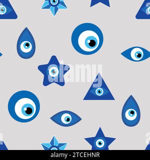 Böses Auge Himmlisches nahtloses Muster mit Sonnen, Monden, Sternen, Palmen. Für Textilien, Souvenirs, Haushaltswaren Stock Vektor