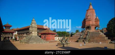 Nepal, Bhaktapur, Durbar Square, Siddhi Lakshmi Tempel, Achteckiger Pavillon, Fasidega-Tempel, Stockfoto