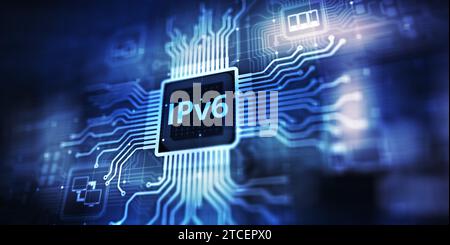 IPv6-Netzwerkprotokoll Standard-Internet-Kommunikationskonzept auf virtuellem Bildschirm. Stockfoto