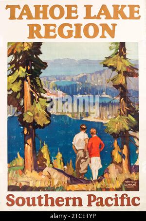 California Railroad Travel Poster - Südpazifik - Tahoe Lake Region - 1920er Jahre Stockfoto