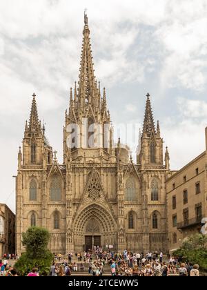 Kathedrale des Heiligen Kreuzes von Barcelona. PLA de la Seu, s/n, 08002 Barcelona, Spanien. Imposante gotische Kathedrale, Kreuzgang mit Gänsen, Führungen Stockfoto