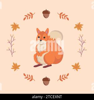 Isolierte farbige niedliche Eichhörnchen Herbsttier Vektor Stock Vektor