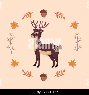 Isolierte farbige niedliche Rentiere Herbsttier Vektor Stock Vektor