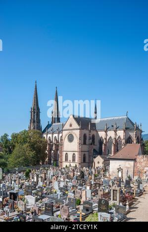 Blick auf die Kirche der Heiligen Peter und Paul, Obernai, Elsass, Frankreich, Europa Stockfoto