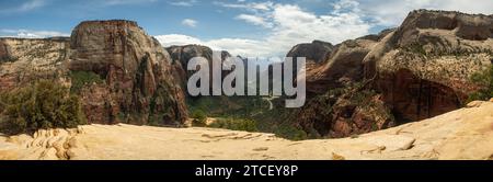 Panoramablick auf den Canyon vom Top of Angels Landing in Zion Stockfoto