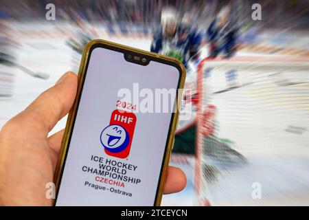 Symbolbild der Eishockey-Weltmeisterschaft 2024. Die Weltmeisterschaft 2024 findet im Mai in der Tschechischen Republik statt Stockfoto