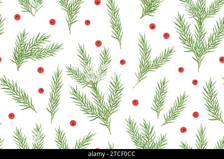 Winter, weihnachten nahtloses Muster mit Tannenzweigen und stechpalmen-Beeren - Vektor-Illustration Stock Vektor