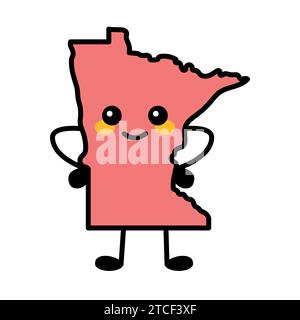 Minnesota ist ein Farbelement des US-Bundesstaates. Lächelnde Zeichentrickfigur. Vereinigte Staaten von Amerika. Karte mit Kreisgrenzen. Stock Vektor