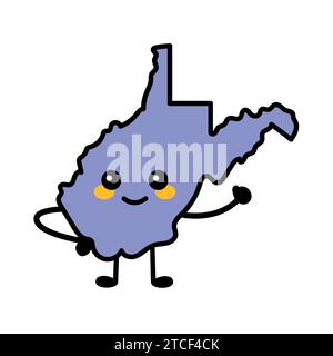 West Virginia ist ein Farbelement des US-Bundesstaates. Lächelnde Zeichentrickfigur. Vereinigte Staaten von Amerika. Karte mit Kreisgrenzen. Stock Vektor