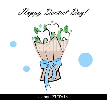 Zahnarzttag. Strauß mit Zähnen auf weißem Hintergrund Stock Vektor