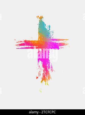 Handgezeichnete christliche Kreuzschilder. Mit Pinsel lackierte schwarze Symbole. Handzeichnung. Nicht AI. Vektorillustration Stock Vektor