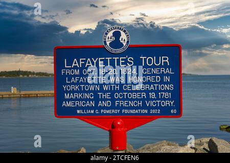 Lafayette's Tour historische Markierung in Yorktown, VA Stockfoto