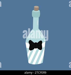Flasche mit einer Fliege auf blauem Hintergrund. Stock Vektor