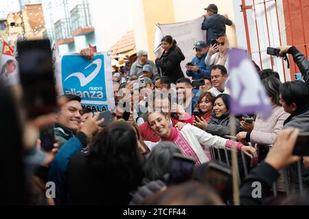 Tlaxcala, Mexiko. Dezember 2023. Claudia Sheinbaum, Präsidentschaftskandidatin für die Morena Party während ihres politischen Wahlkurses zu den Wahlen in Mexiko am Huamantla Plaza de Toros. Am 10. Dezember 2023 in Mexiko-Stadt, Mexiko (Credit Image: © Essene Hernandez/eyepix via ZUMA Press Wire) NUR REDAKTIONELLE VERWENDUNG! Nicht für kommerzielle ZWECKE! Stockfoto