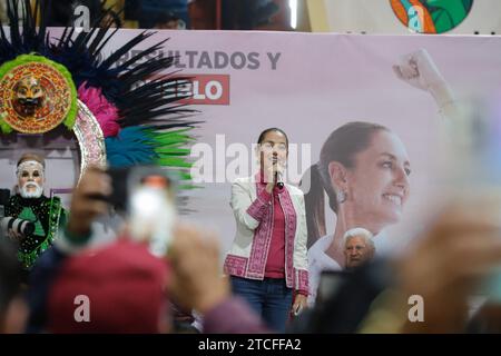 Tlaxcala, Mexiko. Dezember 2023. Claudia Sheinbaum, Präsidentschaftskandidatin für die Morena Party während ihres politischen Wahlkurses zu den Wahlen in Mexiko am Huamantla Plaza de Toros. Am 10. Dezember 2023 in Mexiko-Stadt, Mexiko (Credit Image: © Essene Hernandez/eyepix via ZUMA Press Wire) NUR REDAKTIONELLE VERWENDUNG! Nicht für kommerzielle ZWECKE! Stockfoto