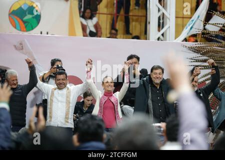 Tlaxcala, Mexiko. Dezember 2023. Claudia Sheinbaum, Präsidentschaftskandidatin für die Morena Party während ihres politischen Wahlkurses zu den Wahlen in Mexiko am Huamantla Plaza de Toros. Am 10. Dezember 2023 in Mexiko-Stadt, Mexiko (Credit Image: © Essene Hernandez/eyepix via ZUMA Press Wire) NUR REDAKTIONELLE VERWENDUNG! Nicht für kommerzielle ZWECKE! Stockfoto