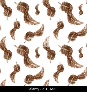 Aquarellmuster mit Wachteln, Vogel, Hühnerfedern Illustration. Handgezeichnete Skizze. Aquarelldruck niedlich isoliert auf weißem Hintergrund Stockfoto