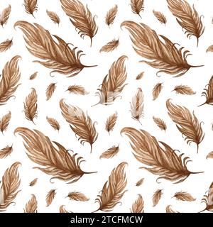 Aquarellmuster mit Wachteln, Vogel, Hühnerfedern Illustration. Handgezeichnete Skizze. Aquarelldruck niedlich isoliert auf weißem Hintergrund Stockfoto