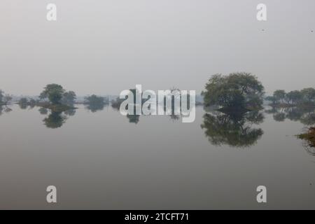Ein Blick auf den Keoladeo National Park in der Nähe von Bharatpur, Rajasthan, Indien. Ein weithin bekanntes Vogelschutzgebiet. Stockfoto