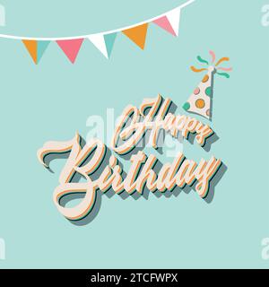 Happy Birthday Vorlage mit Ornamenten und Geburtstagshut Vektor Stock Vektor