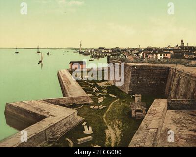 Castillo de San Marcos (Fort Marion) und Hafen, Matanzas Bay, St. Augustine, St. Johns County, Florida 1898. Stockfoto