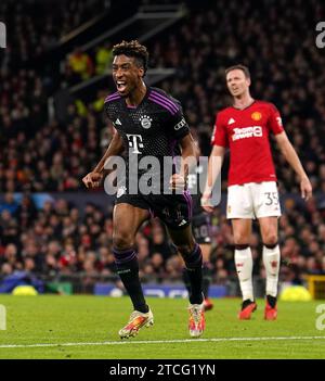 Bayern München's Kingsley Coman feiert das erste Tor ihrer Mannschaft während der UEFA Champions League, Gruppe A Spiel in Old Trafford, Manchester. Bilddatum: Dienstag, 12. Dezember 2023. Stockfoto