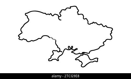 Kontinuierliche Linienzeichnung der Ukraine-Karte. Einzeilige Abbildung der Ukraine-Karte. Hintergrund für einzeilige Zeichnung. Vektorgrafik. Stock Vektor