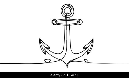 Fortlaufende Linienzeichnung des Ankers. Lineares Ankersymbol. Hintergrund für einzeilige Zeichnung. Vektorgrafik. Symbol für fortlaufende Verankerungslinie. Stock Vektor