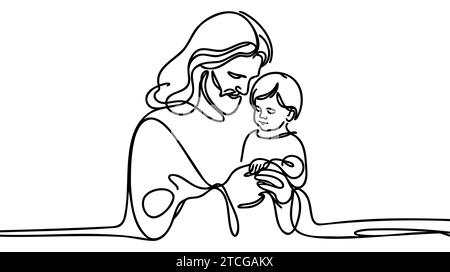 Eine Durchgehende Linienzeichnung Minimal Hand Jesus Christus. Einzelne Hand Gezeichnete Kunstlinie Doodle Outline Isoliert. Stock Vektor